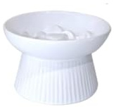 Cat Food Bowl Ceramic Elevated Cats Slow Feed Bowls Anti-choking Pet Eating Feeders Anti-gulping Supplies(White)