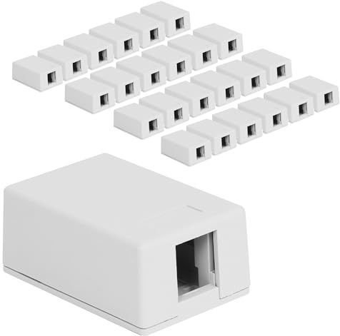 ICC 1-Port Surface Mount Box, White, Works with Wide and Slim Profile Keystone Jacks (Sold Separately), Compact Outlet for Voice and Data Connections, UL Listed TAA Compliant, IC107BC1WH, 25-Pack