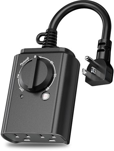 BN-LINK Outdoor Light Timer, RF Remote, Dusk+Countdown, 2 Grounded Outlets