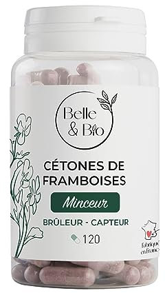 BRÛLEUR & CAPTEUR DE GRAISSES - Cétones de Framboise Bio Certifé Ecocert - ACTION MINCEUR - 120 gélules - Cure 1 mois - Complément Alimentaire BELLE&BIO - Fabriqué en France