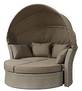 Strandkorbwerk Liegeinsel Miami Grey Cane Strandliege Sonnenliege Sunlounger Gartenliege Liege Polyrattan
