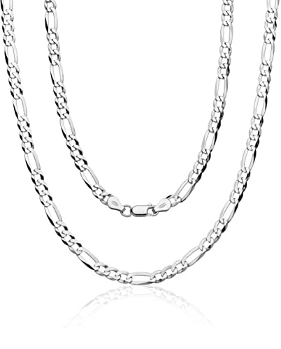 Aka Gioielli - Collana Uomo Donna in Argento Sterling 925 Rodiato - Catena Maglia Figaro Piatta 5.3 mm - lunga 60 cm