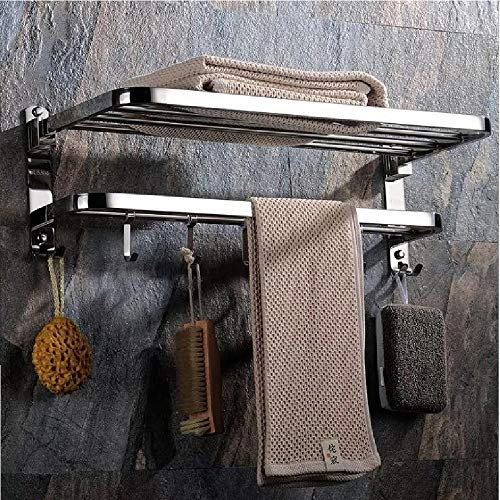XIAJIA-Mensola da parete portasciugamani in acciaio inox lucido . Scaffale porta asciugamani con barre, stile hotel.60 * 24 * 19.5 Cm