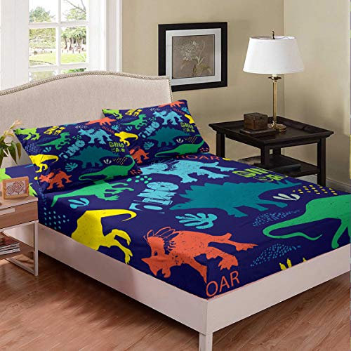 Set di lenzuola con dinosauro di dinosauro per bambini bambini bambini ragazzi ragazze colorato modello Dino biancheria da letto set lenzuola con 2 federe 3 pezzi biancheria da letto matrimoniale