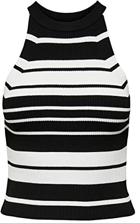 ONLY Onledna Top KNT Noos - Suéter con Cuello Halter para Mujer, Negro/Rayas: Cloud Dancer., S