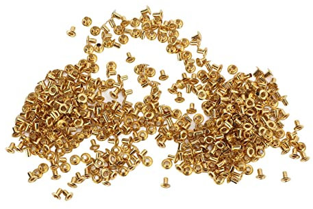 500 remaches de latón para remaches huecos de cuero, remache de cabeza plana de latón, tornillos de encuadernación huecos en forma de T Kit de remaches de acoplamiento redondo (4.8x2.3x4.5mm)