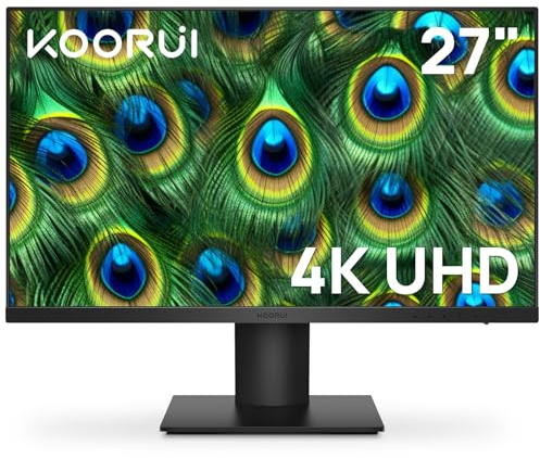 KOORUI 27 Inch 4K Monitor Computer UHD(3840 * 2160) IPS Display, 99% sRGB, 95% DCI-P3, 1.07 Billion Colors, Freesync & G-sync, Displayport & 2X HDMI, VESA 100 * 100mm, Tilt -5 to 20°, Audio Out (N07)