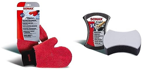 SONAX Microfaser WaschHandschuh (1 Stück) bequemer Handschuh mit maximalem Oberflächenschutz & MultiSchwamm (1 Stück) besonders saugstarker Alleskönner für die Autoreinigung | AR-Nr. 04280000