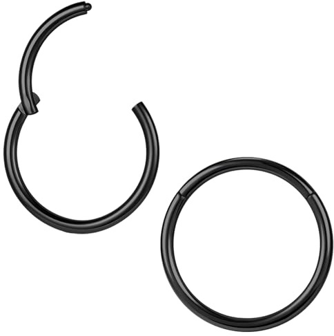 ZS 2Pcs ASTM F136 Titanium 6/7/8/9/10/12/14mm Cartilage Tragus Helix Earring Hoop 20G 18G 16G Lip Rings Nose Rings Septum Conch Piercings Jewellery (Black,18g,7mm)