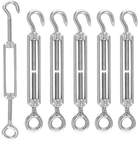 Spännlås repspännare 6 stycken, justerbar 304 rostfritt stål, M6 OC spännlåskrok, spännkrok för solsegel, rep eller tvättlina för att spänna (silver)