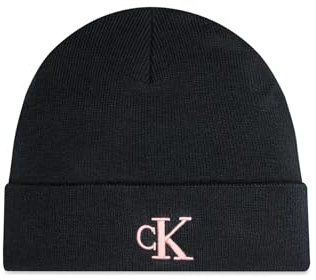 Calvin Klein Jeans Damen MONOGRAM EMBRO BEANIE K60K612319, Black (Black/Dusty Rose), OS