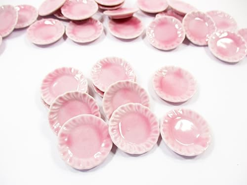 Dollhouse 10 Pink Scallop Plate Dish Ceramic Dinnerware 25mm Miniature 1:12
