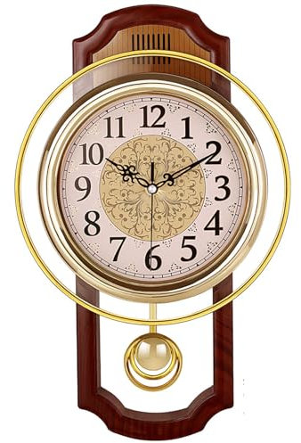 Orologio da parete a pendolo anticato, movimento silenzioso senza ticchettio, stile classico retrò con telaio in plastica e vetro ABS