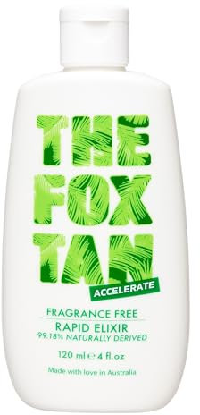 The Fox Tan - Fragrance Free Rapid Tanning Elixir, Bräunungsbeschleuniger ohne Parfüm und Selbstbräuner, Lotion für Gesicht und Körper, für Sonne und Solarium, 120 ml