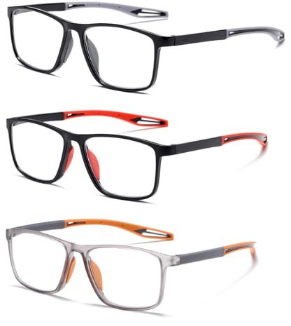 Viseng 3 Paia 0cchiali da lettura Sportivo Montatura Grande Quadrata Occhiali per Uomo e Donna Lettore Anti Luce Blu 1.5