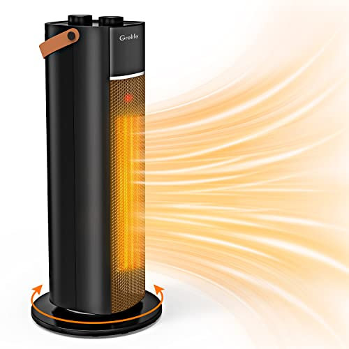 Grelife Heizlüfter, 1500W Energiesparende Elektrische Heizung mit Thermostat, 70° Schwenkfunktion, 3 Heizstufen, Kompakte Raumheizung für Badezimmer, Büro, Wohnzimmer und Schlafzimmer, Schwarz