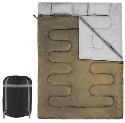 Folpus Doppelschlafsack-Ausrüstung für 2 Personen, atmungsaktiv, tragbar, für Rucksackreisen, Steppdecke, Camping, Schlafsack für Outdoor-Wandern, Braun