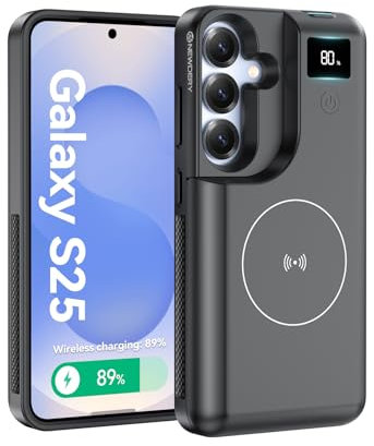 NEWDERY für Samsung Galaxy S25 Akkuhülle 6,2, 8000 mAh Tragbare Powerbank mit Led-Anzeige, Kabelloses Qi-LadegeräT und 20 W USB-C-Schnellladung, Sync-Data UnterstüTzt, Schwarz