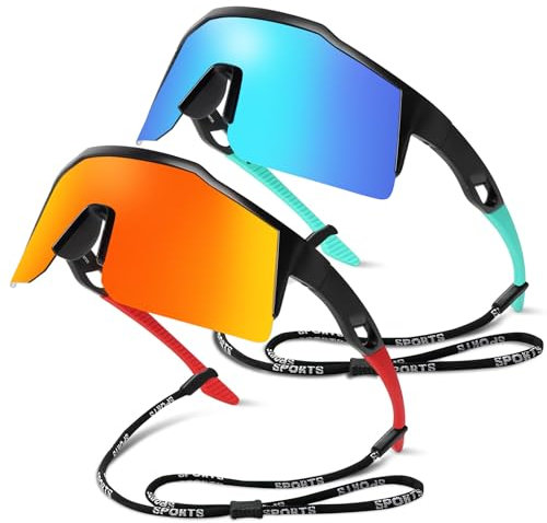 Tobriavor 2 Pièces Lunette de Soleil Enfant, Polarisées Lunettes de Cyclisme Protection UV400 Lunettes de Cyclisme Lunettes Sport Vitesse pour 4-14 ans Garçons Filles