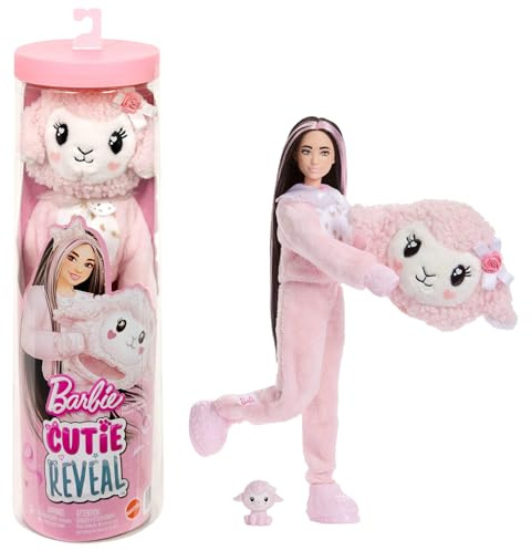 Barbie Cutie Reveal Doll & Accessories, Cuddly Series Lamb with 10 Surprises Including Color Change & Mini Pet