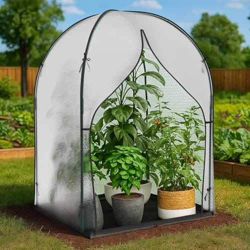 SUNYRISY Gewächshaus Klein Überwinterungszelt für Pflanzen, 3-lagige Blasenfilm Tomatengewächshaus Foliengewächshaus für Balkon, Garten, mit Wasserdicht Bodenplane, L 120 x B 120 x H 180 cm