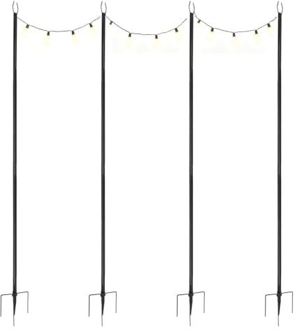 TkkMivcOC 3 m utomhus ljuskedja stång schäferkrokar, 4-pack utomhus sträng ljusstolpar, metalliska ljusslingor, lykthållare dekoration för gård bistrofest familjesammankomster