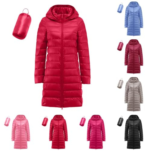 Plumifero Ultraligero Mujer Largo Abrigo Acolchado con Capucha Extraíble Chaqueta Larga y Ligera de Plumón para Mujer Abrigo Ajustado Ropa de Abrigo Impermeable Invierno Cálido Senderismo