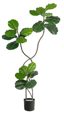 Stort konstgjort fikonträd med fiolblad, plantera konstgjord fikonträd i kruka med svart kruka, konstgjord växt inomhus/utomhus, för vardagsrumsinredning(3-Head,160cm)