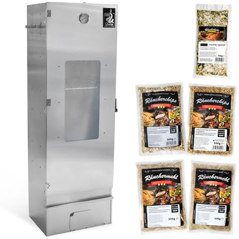 Eversmoke Räucherofen Excellent II Large– Edelstahl Räucher Starter Set mit Sichtscheibe, Thermometer & Zubehör - Räucherschrank für Fisch, Fleisch & Käse (Starterset 5tlg.)