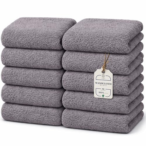HomeBurg Core 10-Piece Cotton Wash Cloth for Bathroom and Kitchen – Soft, Absorbent, Durable, with Decorative Border, Easy Care, 30 x 30 cm, Steel Grey