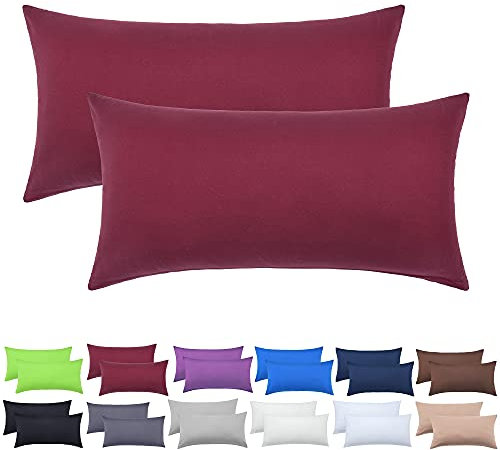 NatureMark 2er Set Jersey Kissenbezüge – Elastisch, weich, atmungsaktiv und hautfreundlich – Waschbare Kissenhülle - 40x80 - Bordeaux Rot