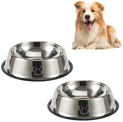 Jiuhao Stainless Steel Non Slip Dog Bowls - Pack of 2, 580 ml /19.6oz Medium for Pet Drinking Water & Feeding Food Bowl