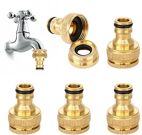 Jubaopen 5PCS Raccord Tuyau d'arrosage en Laiton, Connecteur Robinet Tuyau de Jardin Raccord Robinet Tuyau Arrosage Laiton Connecteur de Robinet Fileté 1/2 et 3/4 avec Rondelle