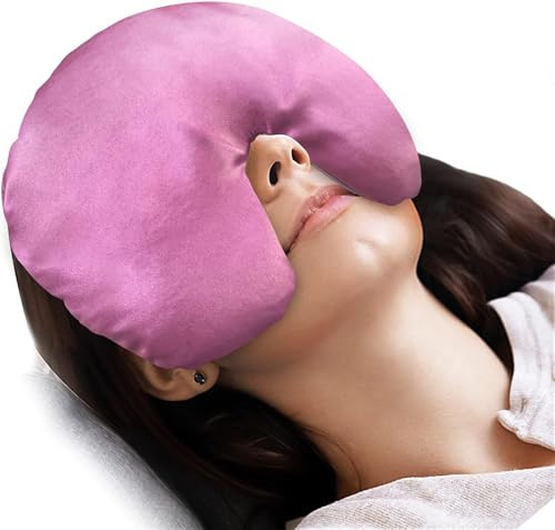 Atsuwell Sinusmask, varm kall komprimering ögonmask för torra ögon, migrän, huvudvärk, sinustryckslindring och avkoppling, ögonkudde, mikrovågssäker, ansiktsuppvärmningspynta, rosa