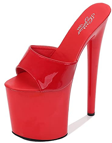 Sandali con Plateau con Tacco a Spillo da 20 cm da Donna Party Club Sexy Stripper Pole Dancing Tacchi Alti Plus Size Unisex,Rosso,38 EU