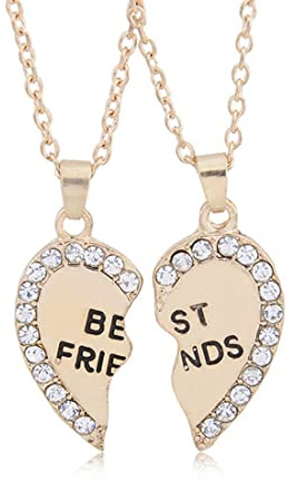 MenYiYDS 2 Pcs BFF Colliers Chaîne d'Amitié Meilleurs Amis Filles Collier Alliage et Strass Décoré pour Filles Cadeaux d'anniversaire Pendentif Chaîne Cadeaux (Doré)