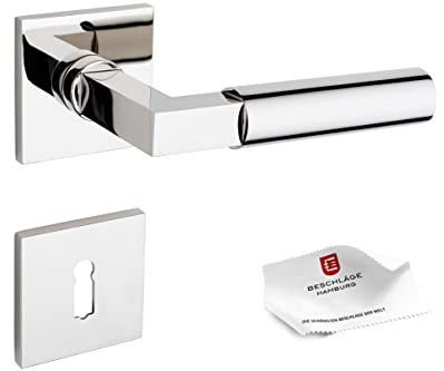 Beschläge Hamburg | Türgriffe Türbeschlag | BAUHAUS PRIME 44ZAMAK MPN BB | Türklinken mit Buntbart Rosetten für Zimmertüren | Drückergarnitur/Türdrücker für Innentüren | 52x52x5 mm in Nickel poliert