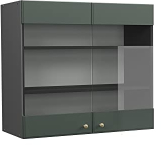 Vicco Küchenglasschrank Fame-Line, Grün-Gold Landhaus, 80 cm, zur Kombination mit weiteren Modulen der Fame-Line Serie