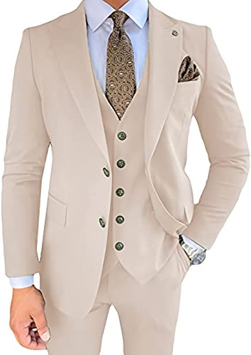 Wangyue Costume 3 pièces pour homme, coupe ajustée, smoking pour mariage, bal de fin d'année, costume d'affaires formel, beige, Taille 4XL