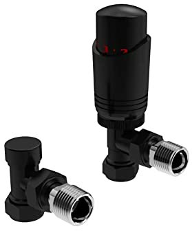 Black Thermostatic Radiator Valve Angled Corner or Straight Matt Black Radiator TRV Thermostat Valves (Angled)