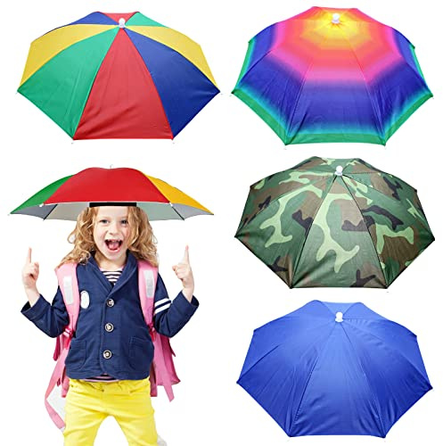 MUFEKUM 4 Pack 20.5 Hands-Free Head Umbrella Hats for Kids Adult 4 Colors