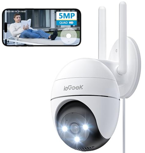ieGeek 5MP 360° Camera Surveillance WiFi Extérieure, PTZ Caméra IP Exterieur avec 24/7 Enregistrement, Vision Nocturne Couleur, Détection Humaine, Audio Bidirectionnel, Sirène et Alarme Lumineuse