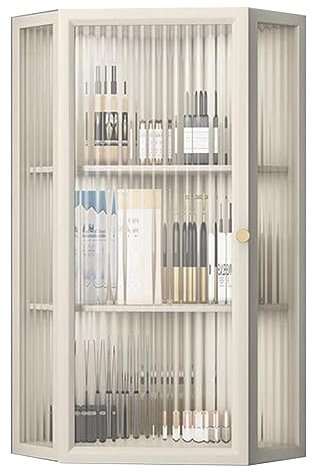 PEBFHSQW Armoire Murale Triangulaire d'angle Mural Armoire Suspendue pour La Maison avec Porte Vitrée Étagère Flottante Décorative Meuble De Rangement Salle De Bain Salon(Beige)