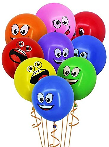50 Ct 12 inches Smile Funny Face Balloons Cartoon Happy Birthday Party Fun Emotion Smiley Balloon Decorations (Multi Monster Balloons)