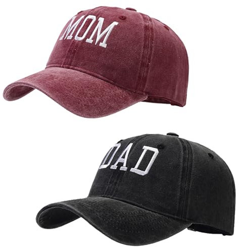 HAPEE Sombreros para mamá y papá, gorra de béisbol ajustable para mujeres, hombres, regalo clásico para parejas, regalo clásico, A2 Dad Mon-Red Black, Talla única
