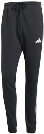 adidas Men's Essential Three Stripes French Terry Pants, Black/White, M
