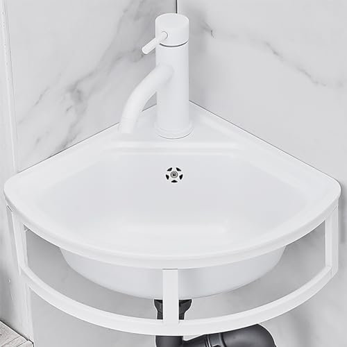 Stainless Steel Corner Sink Wall Mounted Washbasin Triangle White Kitchen Sink with Drainer Unit and Tap Semicircle Sink, for Bathroom Kitchen Motorhome Garage Laundry