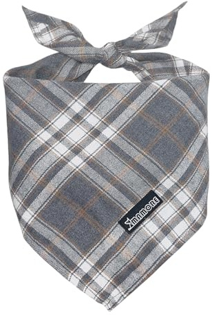Adjustable Plaid Dog Bandanas,1PC Soft Washable Cotton Triangle Bib Kerchief Scarfs for Small Medium Large Dogs and Cats (Grey, Large)