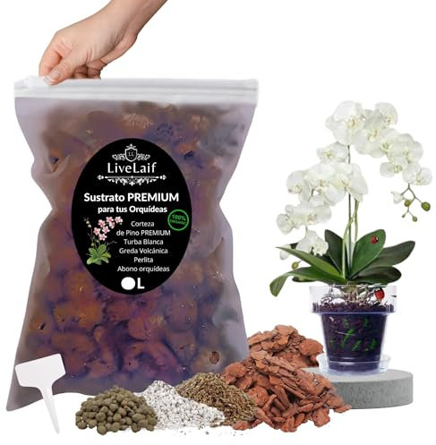 LiveLaif®-1L Sustrato orquideas Premium con Corteza de Pino, Chips de Coco, Turba Rubia, Arlita, Perlita, Vermiculita y Abono NPK de liberacion Lenta para 6 Meses | Especial orquideas (Sustrato 1 L)