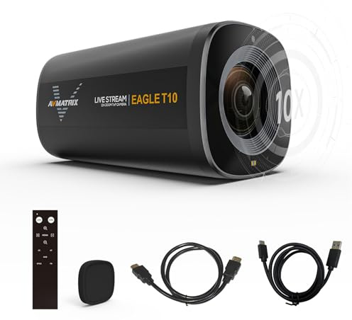 AVMATRIX Streamcam webbkamera för Live Streaming T10, Full HD 1080p vid 60 fps, 10X-zoom TOF-autofokus, live-streaming kamera för YouTube Twitch, realtidsstreaming media-kamera i liggande och stående